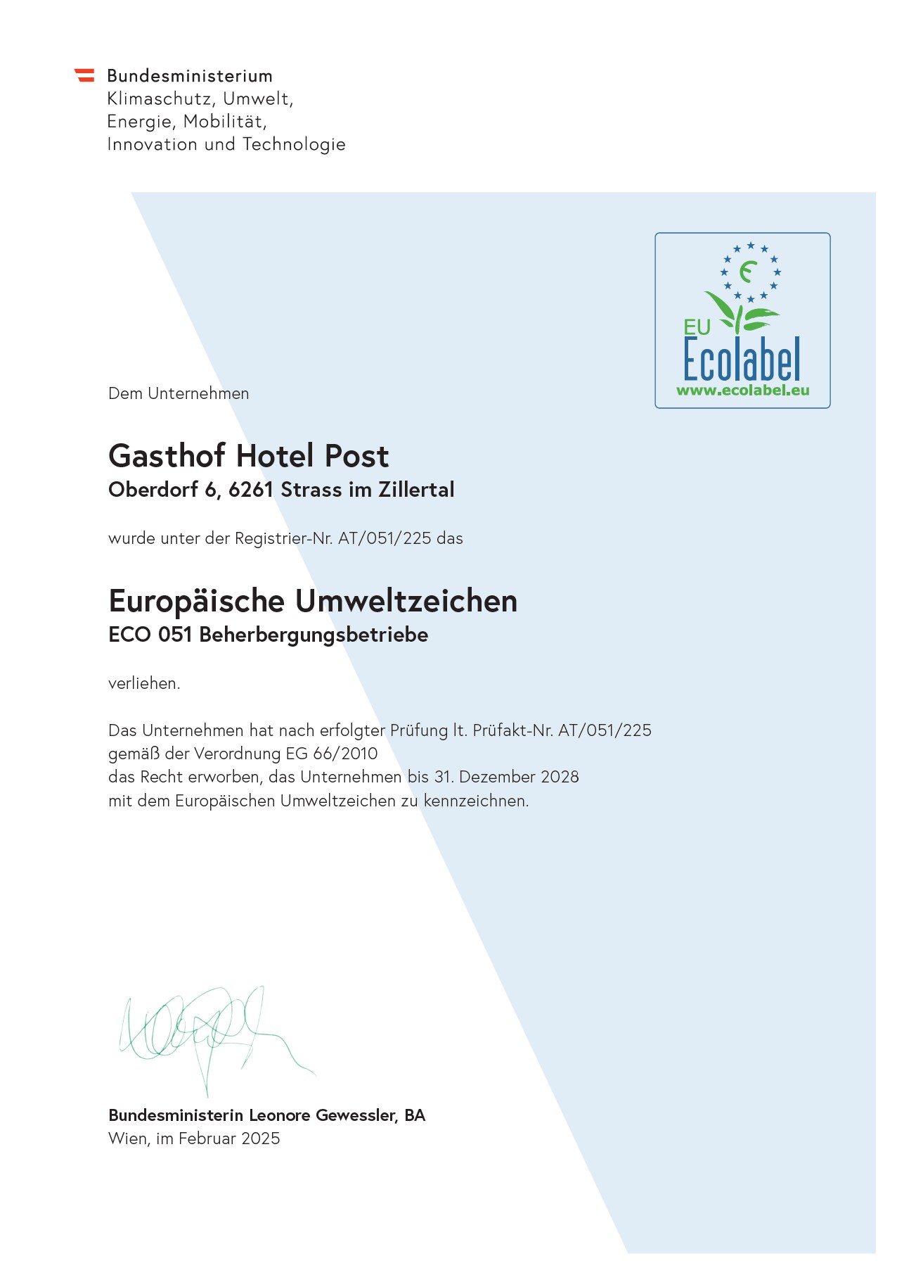 ecolabel urkunde