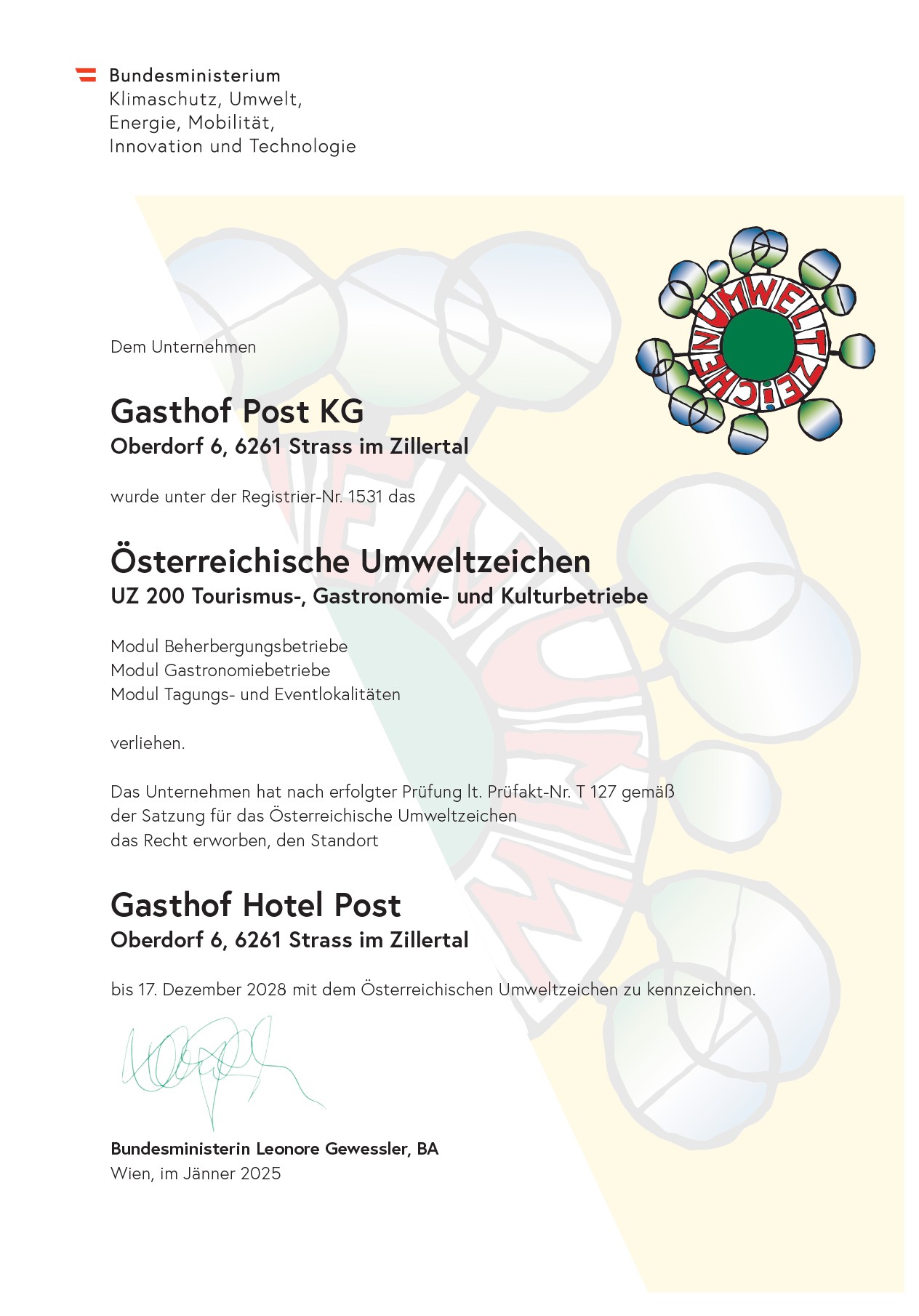 umweltzeichen urkunde